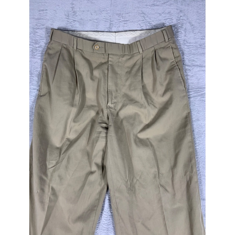 Brooks Brothers 346 Men's Pants Size 36 Tan Button-through Rear Pocket Wool - Picture 3 of 12